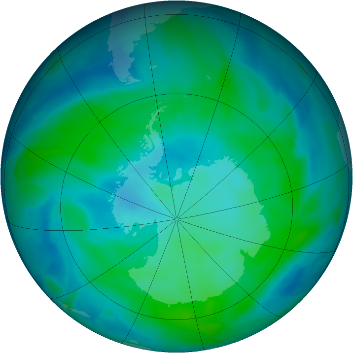 Antarctic ozone map for 05 February 2013